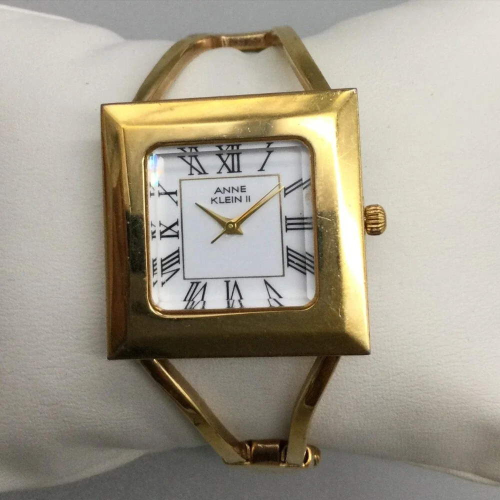 Anne Klein II Womens Watch 30mm Square Dial Gold Tone Bangle New Battery 6.75